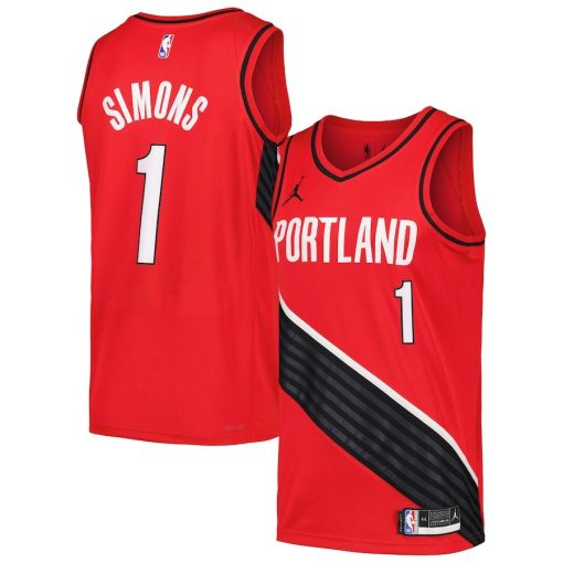 Jordan Portland Trail Blazers #1 Anfernee Simons Swingman Player Jersey - Statement Edition - Red - Image 3