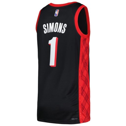 Nike Portland Trail Blazers #1 Anfernee Simons Swingman Player Jersey - City Edition - Black - Image 2