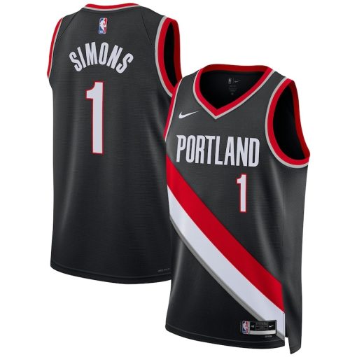 Nike Portland Trail Blazers #1 Anfernee Simons Unisex Swingman Jersey - Icon Edition - Black - Image 3