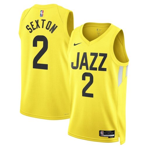 Nike Utah Jazz #2 Collin Sexton Unisex Swingman Jersey - Icon Edition - Gold - Image 3