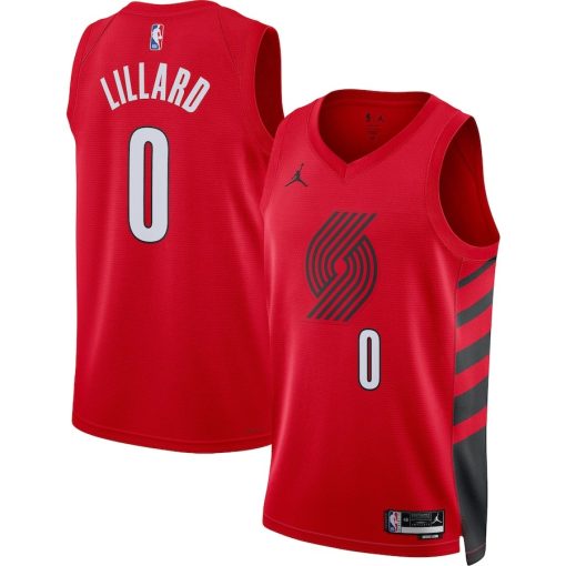 Jordan Portland Trail Blazers #0 Damian Lillard Unisex Swingman Jersey - Statement Edition - Red - Image 3