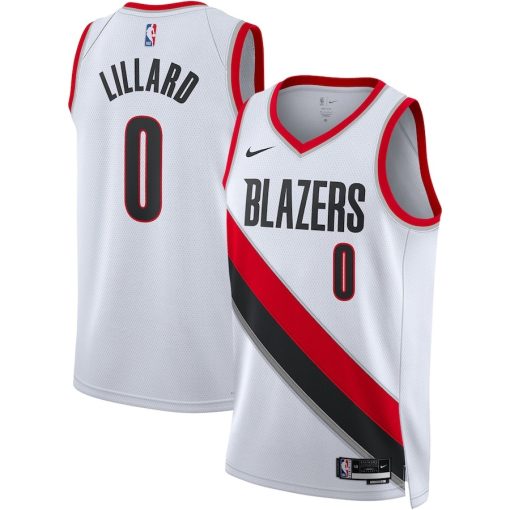 Nike Portland Trail Blazers #0 Damian Lillard Unisex Swingman Jersey - Association Edition - White - Image 3