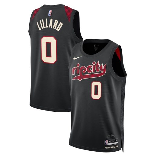 Nike Portland Trail Blazers #0 Damian Lillard Unisex 2023/24 Swingman Jersey - Black - City Edition - Image 3