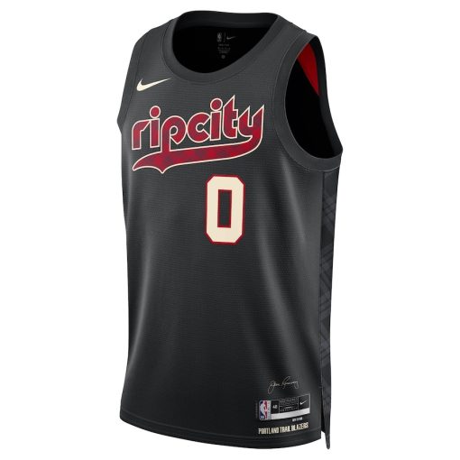 Nike Portland Trail Blazers #0 Damian Lillard Unisex 2023/24 Swingman Jersey - Black - City Edition