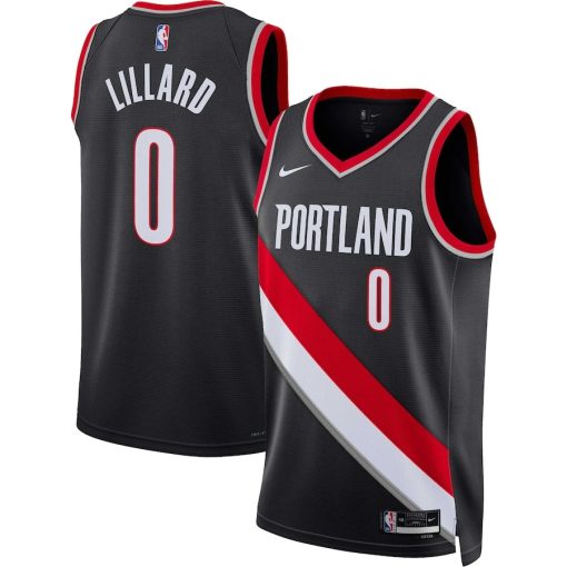 Nike Portland Trail Blazers #0 Damian Lillard Unisex Swingman Jersey - Icon Edition - Black - Image 3