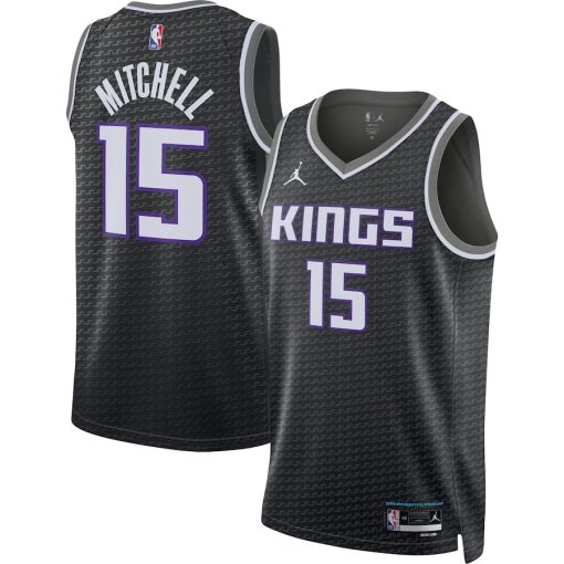 Jordan Sacramento Kings #15 Davion Mitchell Unisex Swingman Jersey - Statement Edition - Black - Image 3