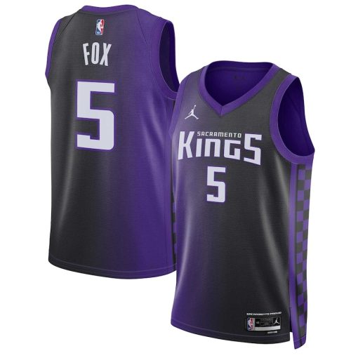 Jordan Sacramento Kings #5 De'Aaron Fox Unisex Swingman Jersey - Statement Edition - Purple - Image 3