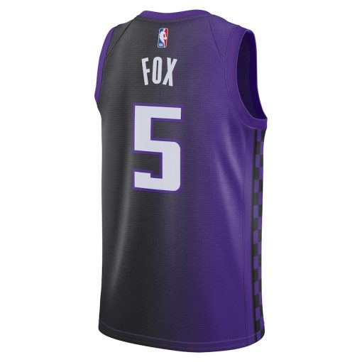 Jordan Sacramento Kings #5 De'Aaron Fox Unisex Swingman Jersey - Statement Edition - Purple - Image 2