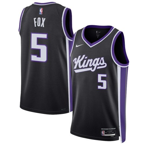 Nike Sacramento Kings #5 De'Aaron Fox Unisex Swingman Jersey - Icon Edition - Black - Image 3