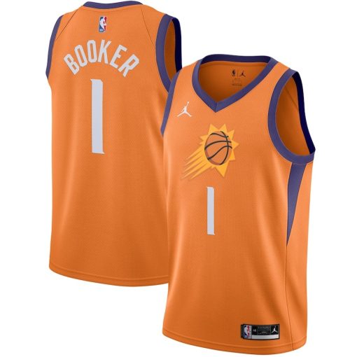 Jordan Phoenix Suns #1 Devin Booker 2020/21 Swingman Jersey - Statement Edition - Orange - Image 3