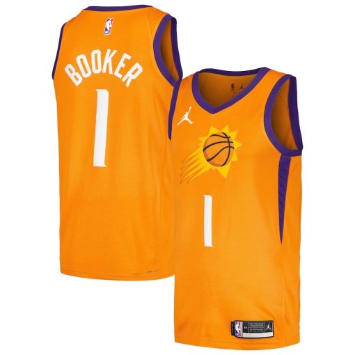 Jordan Phoenix Suns #1 Devin Booker Swingman Player Jersey - Statement Edition - Orange - Image 3