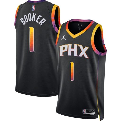 Jordan Phoenix Suns #1 Devin Booker Unisex Swingman Jersey - Statement Edition - Black - Image 3
