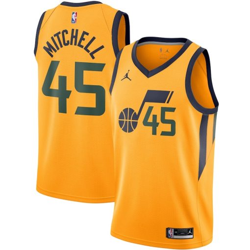 Jordan Utah Jazz #45 Donovan Mitchell 2020/21 Swingman Jersey - Statement Edition - Gold - Image 3
