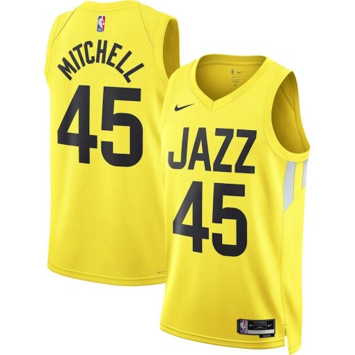 Nike Utah Jazz #45 Donovan Mitchell Unisex Swingman Jersey - Icon Edition - Gold - Image 3