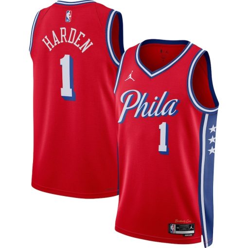 Jordan Philadelphia 76ers #1 James Harden Unisex Swingman Jersey - Statement Edition - Red - Image 3