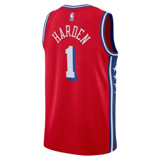 Jordan Philadelphia 76ers #1 James Harden Unisex Swingman Jersey - Statement Edition - Red - Image 2