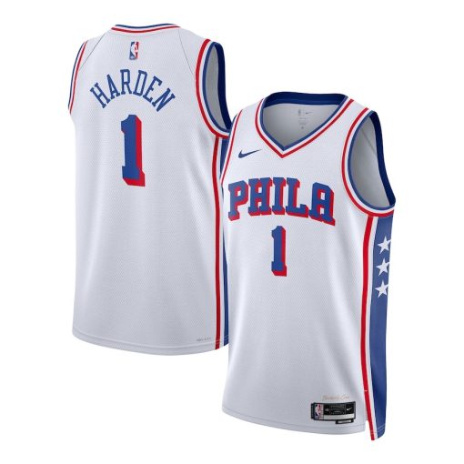 Nike Philadelphia 76ers #1 James Harden Unisex Swingman Jersey - Association Edition - White - Image 3
