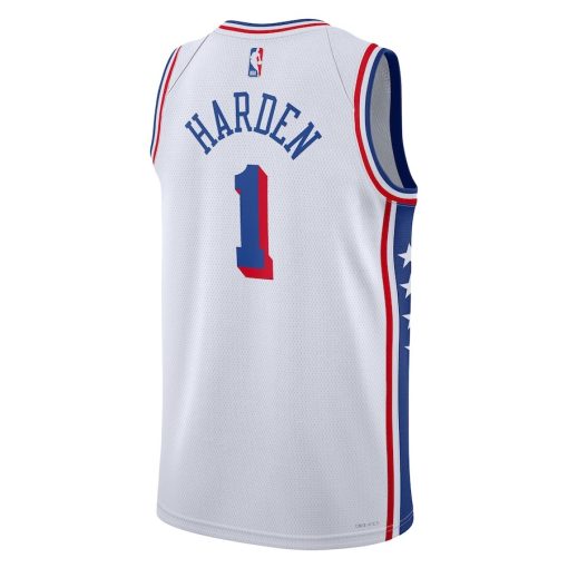 Nike Philadelphia 76ers #1 James Harden Unisex Swingman Jersey - Association Edition - White - Image 2
