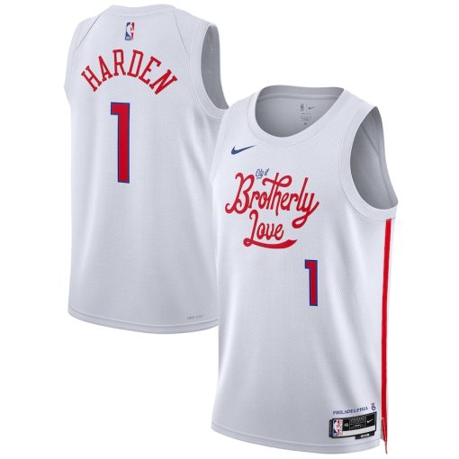 Nike Philadelphia 76ers #1 James Harden Unisex 2022/23 Swingman Jersey - City Edition - White - Image 3