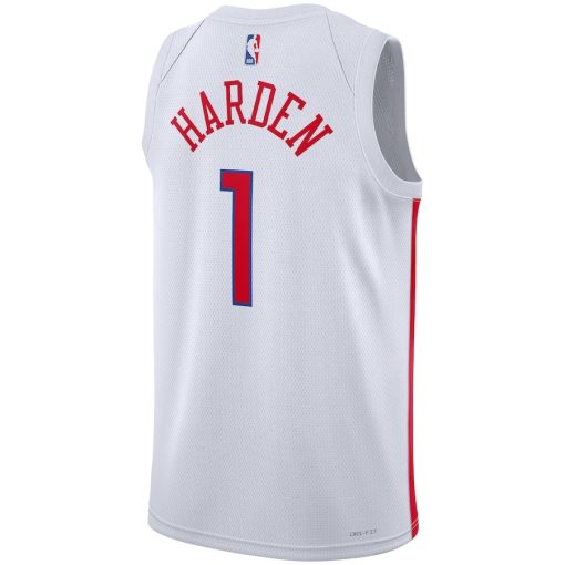 Nike Philadelphia 76ers #1 James Harden Unisex 2022/23 Swingman Jersey - City Edition - White - Image 2