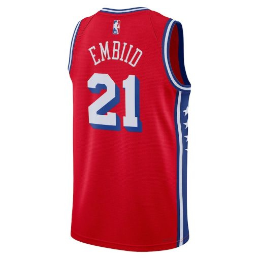 Jordan Philadelphia 76ers #21 Joel Embiid Unisex Swingman Jersey - Statement Edition - Red - Image 2