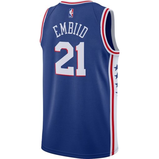 Nike Philadelphia 76ers #21 Joel Embiid 2019/2020 Swingman Jersey - Icon Edition - Royal - Image 2