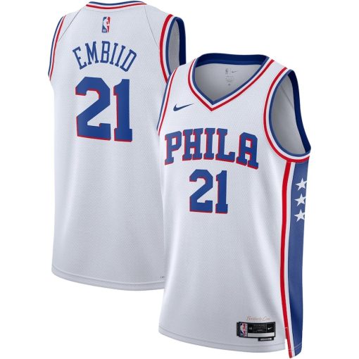 Nike Philadelphia 76ers #21 Joel Embiid Unisex Swingman Jersey - Association Edition - White - Image 3