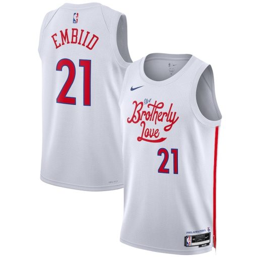Nike Philadelphia 76ers #21 Joel Embiid Unisex 2022/23 Swingman Jersey - City Edition - White - Image 3