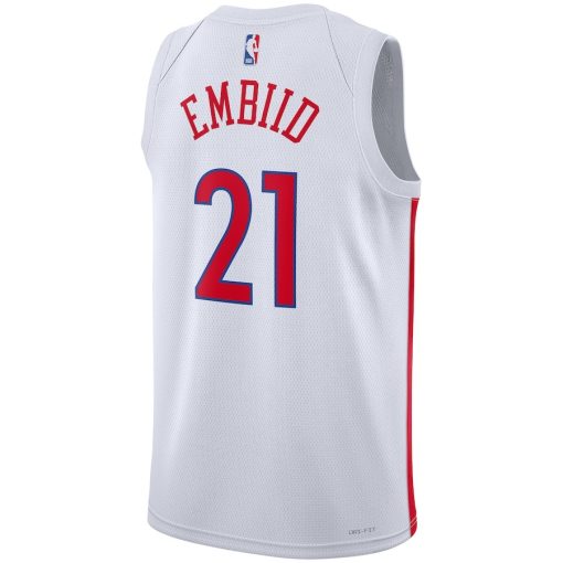 Nike Philadelphia 76ers #21 Joel Embiid Unisex 2022/23 Swingman Jersey - City Edition - White - Image 2