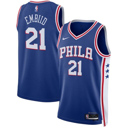 Nike Philadelphia 76ers #21 Joel Embiid Unisex Swingman Jersey - Icon Edition - Royal - Image 3