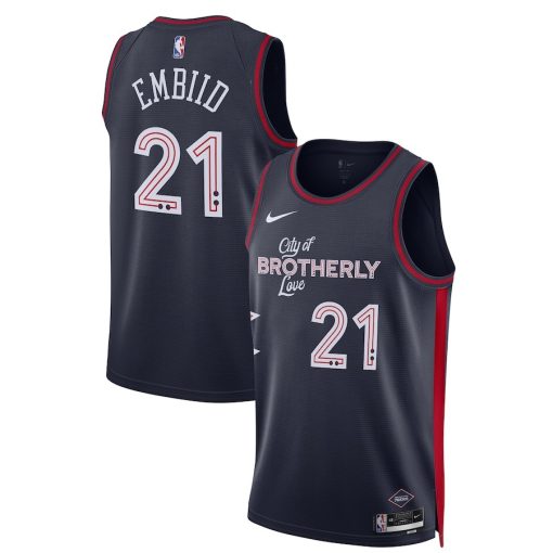 Nike Philadelphia 76ers #21 Joel Embiid Unisex 2023/24 Swingman Jersey - Navy - City Edition - Image 3