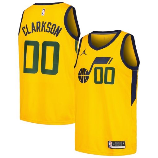 Jordan Utah Jazz #00 Jordan Clarkson Swingman Player Jersey - Statement Edition - Yellow - Image 3