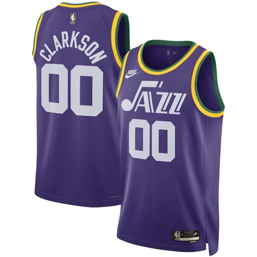 Nike Utah Jazz #00 Jordan Clarkson Unisex Swingman Replica Jersey - Classic Edition - Purple - Image 3