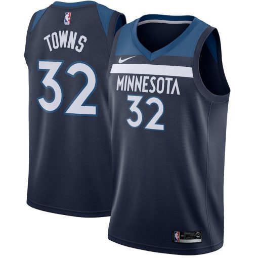 Nike Minnesota Timberwolves #32 Karl-Anthony Towns Swingman Jersey Navy - Icon Edition - Image 3
