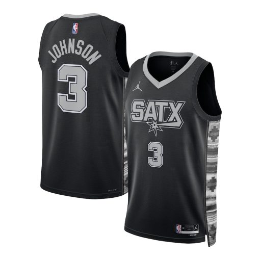Jordan San Antonio Spurs #3 Keldon Johnson Unisex Swingman Jersey - Statement Edition - Black - Image 3