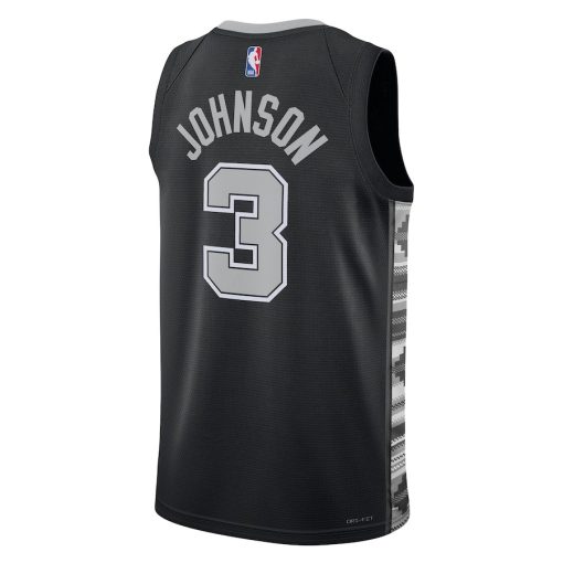 Jordan San Antonio Spurs #3 Keldon Johnson Unisex Swingman Jersey - Statement Edition - Black - Image 2