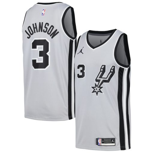 Nike San Antonio Spurs #3 Keldon Johnson Swingman Player Jersey - Statement Edition - Silver - Image 3