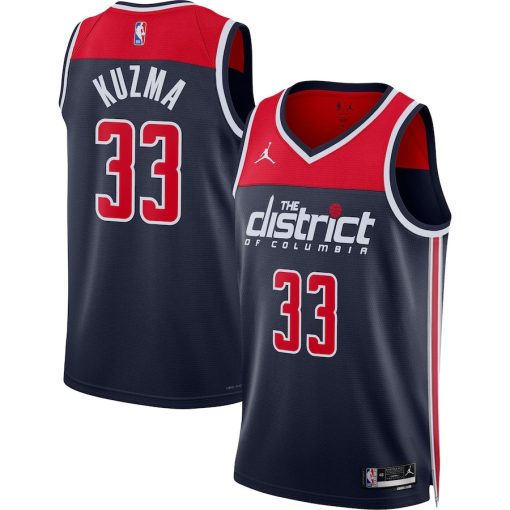 Jordan Washington Wizards #33 Kyle Kuzma Unisex Swingman Jersey - Statement Edition - Navy - Image 3