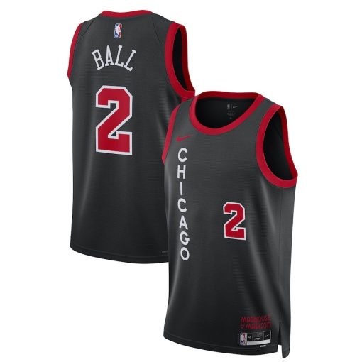 Nike Chicago Bulls #2 Lonzo Ball Unisex 2023/24 Swingman Jersey - Black - City Edition - Image 3