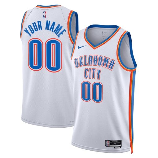 Nike Oklahoma City Thunder #00 Unisex Swingman Custom Jersey White - Association Edition - Image 3