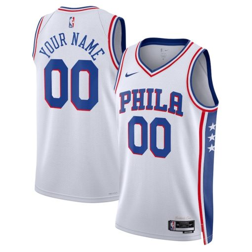 Nike Philadelphia 76ers #00 Unisex 2022/23 Swingman Custom Jersey White - Association Edition - Image 3