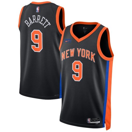 Nike New York Knicks #9 RJ Barrett Unisex 2022/23 Swingman Jersey - City Edition - Black - Image 3