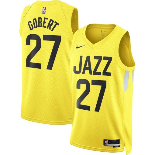 Nike Utah Jazz #27 Rudy Gobert Unisex Swingman Jersey - Icon Edition - Gold - Image 3