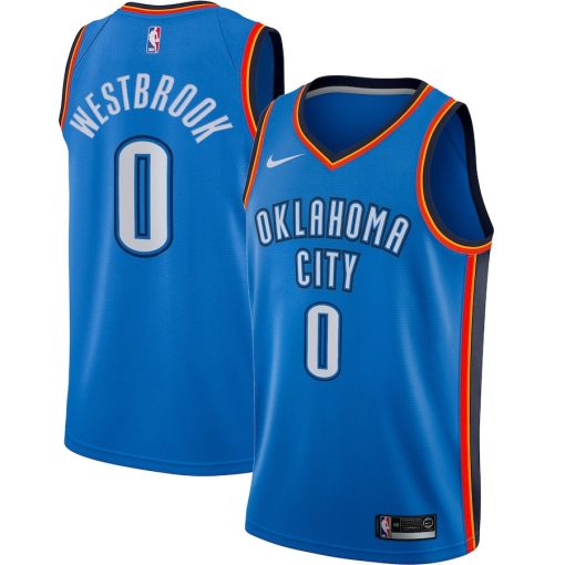 Nike Oklahoma City Thunder #0 Russell Westbrook Swingman Player Jersey - Icon Edition - Blue - Image 3