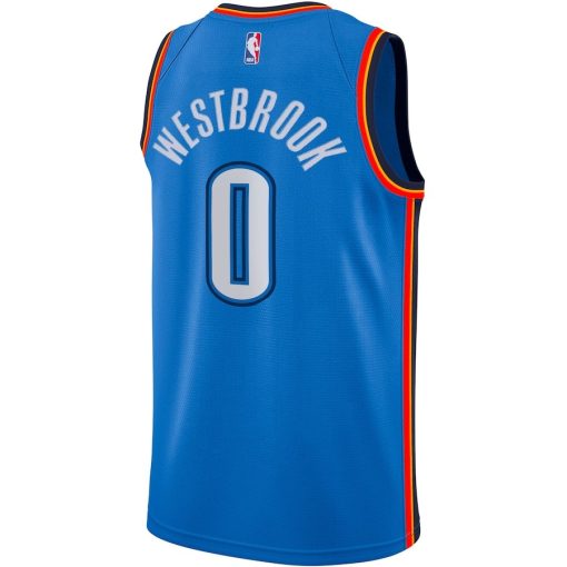 Nike Oklahoma City Thunder #0 Russell Westbrook Swingman Player Jersey - Icon Edition - Blue - Image 2
