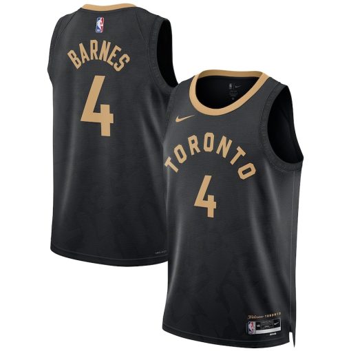 Nike Toronto Raptors #4 Scottie Barnes Unisex 2022/23 Swingman Jersey - City Edition - Black - Image 3
