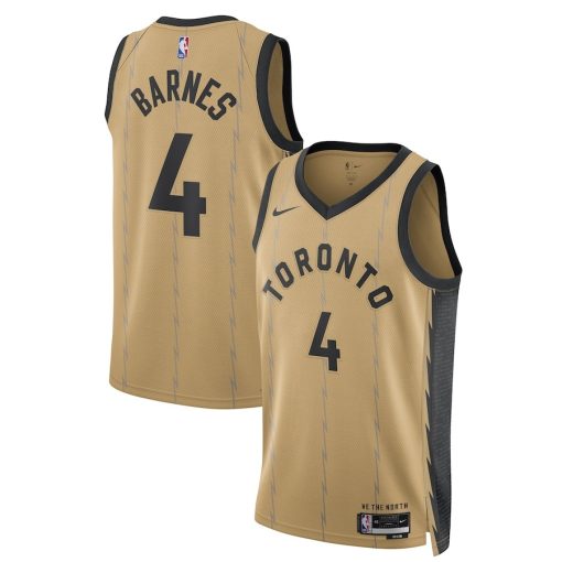Nike Toronto Raptors #4 Scottie Barnes Unisex 2023/24 Swingman Jersey - Gold - City Edition - Image 3
