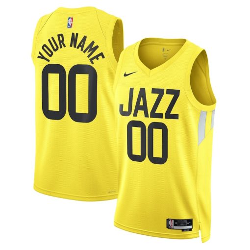 Nike Utah Jazz #00 Unisex Swingman Custom Jersey Gold - Icon Edition - Image 3