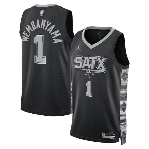 Jordan San Antonio Spurs #1 Victor Wembanyama Unisex Swingman Jersey - Statement Edition - Black - Image 3