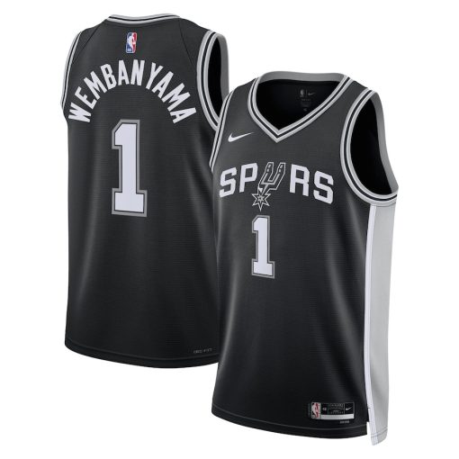 Nike San Antonio Spurs #1 Victor Wembanyama Unisex 2023 NBA Draft First Round Pick Swingman Jersey - Icon Edition - Black - Image 3